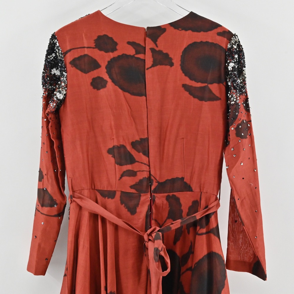 Saaksha Kinni Beaded Floral Maxi Dress Womens S Gown Black Sequin Elegant Formal - Picture 12 of 13